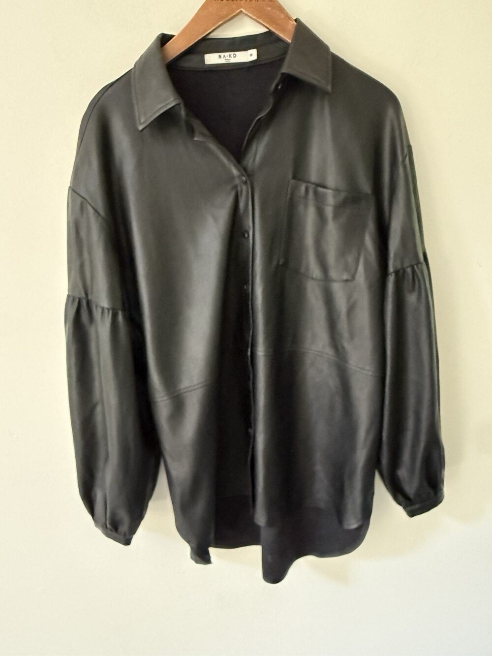 NA KD Faux Leather Top Size 36 Black Womens Shirt Blouse Lagenlook City